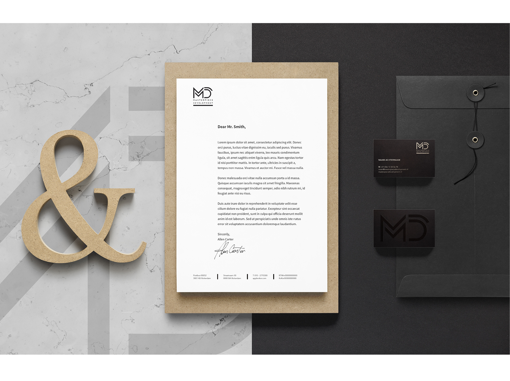 Corporate communicatie en huisstijl ontwerp voor Masterpiece Development Amsterdam